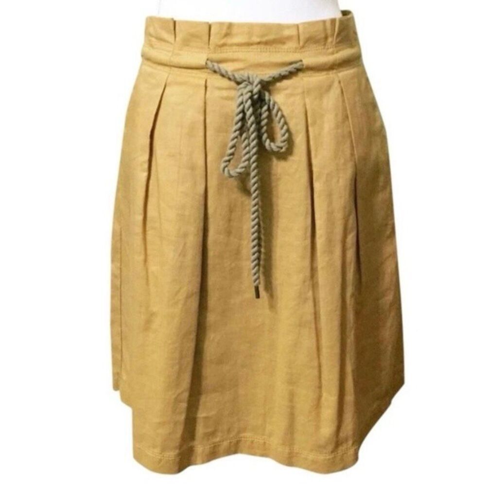 ANN TAYLOR‎ LOFT | A-line Skirt Rope Tie Waist Pleated Hook-And-Eye Maize |